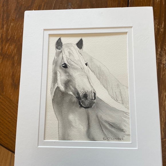 Other - Monochrome horse portrait watercolour, quality mat measures 10x12
